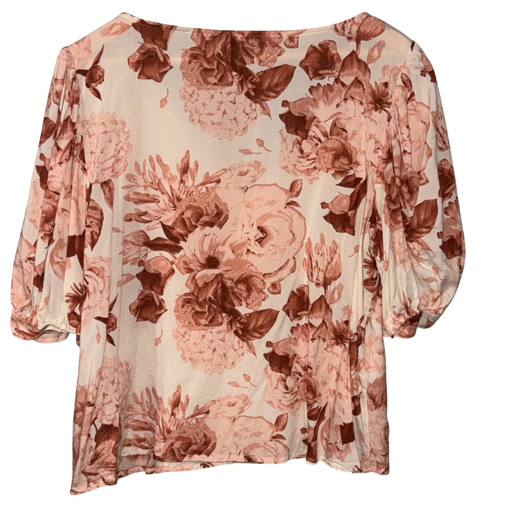 Express Large Floral Ruched V Neck Puff Sleeve Blouse Romantic Cottagecore - Picture 6 of 6